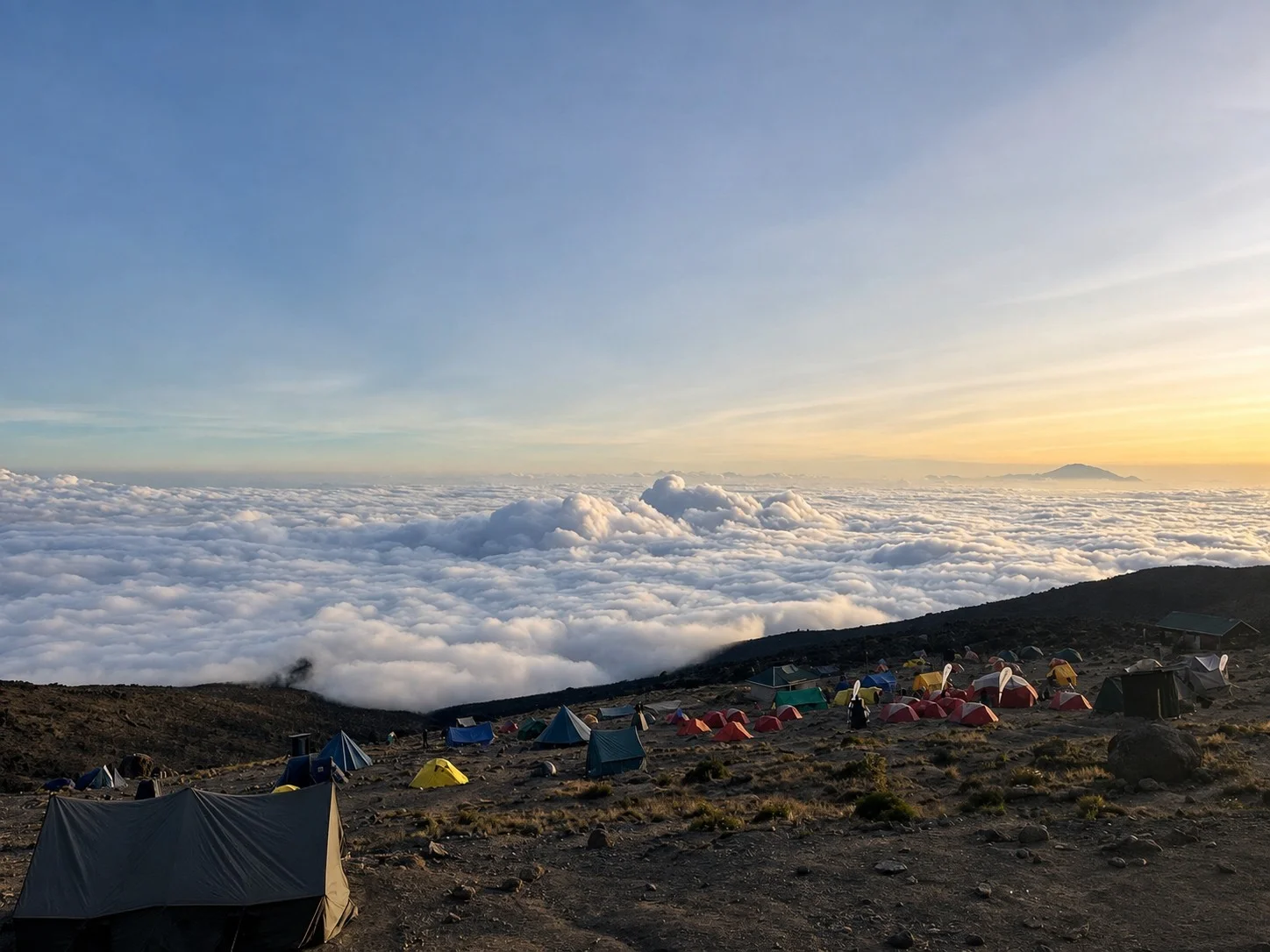 Kilimanjaro camp above a sea of clouds