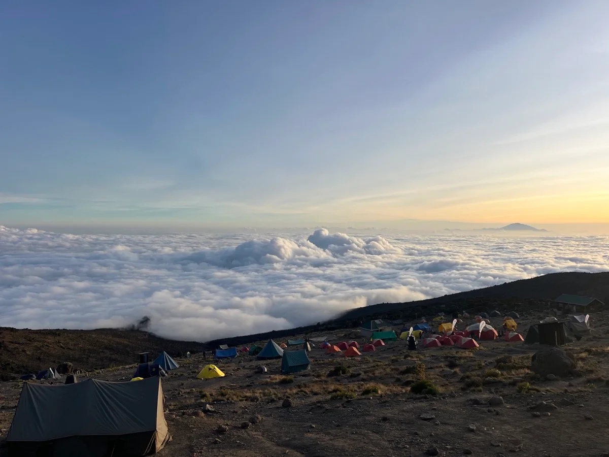 Kilimanjaro camp above a sea of clouds