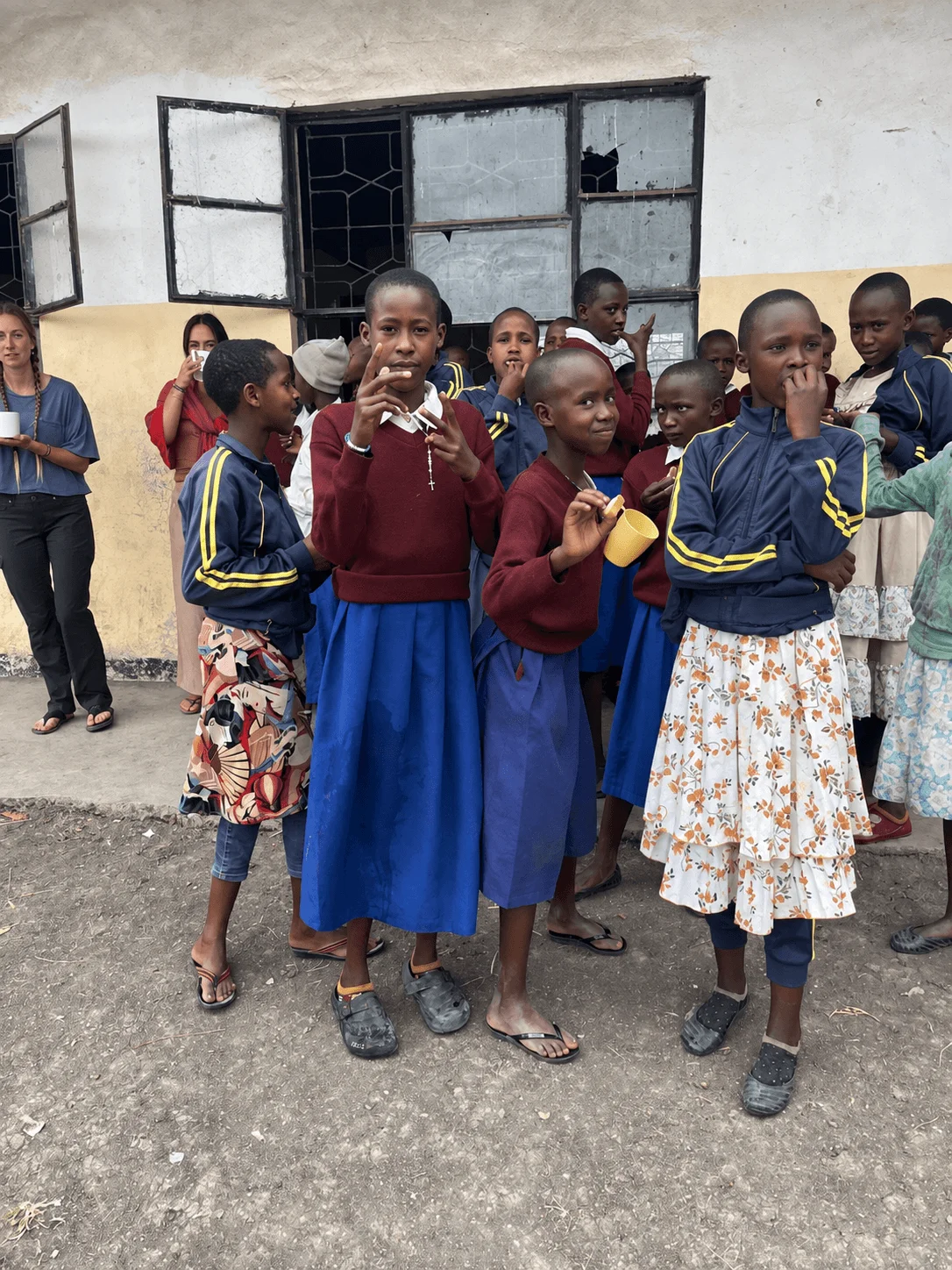 Students gathered together outside their classroom